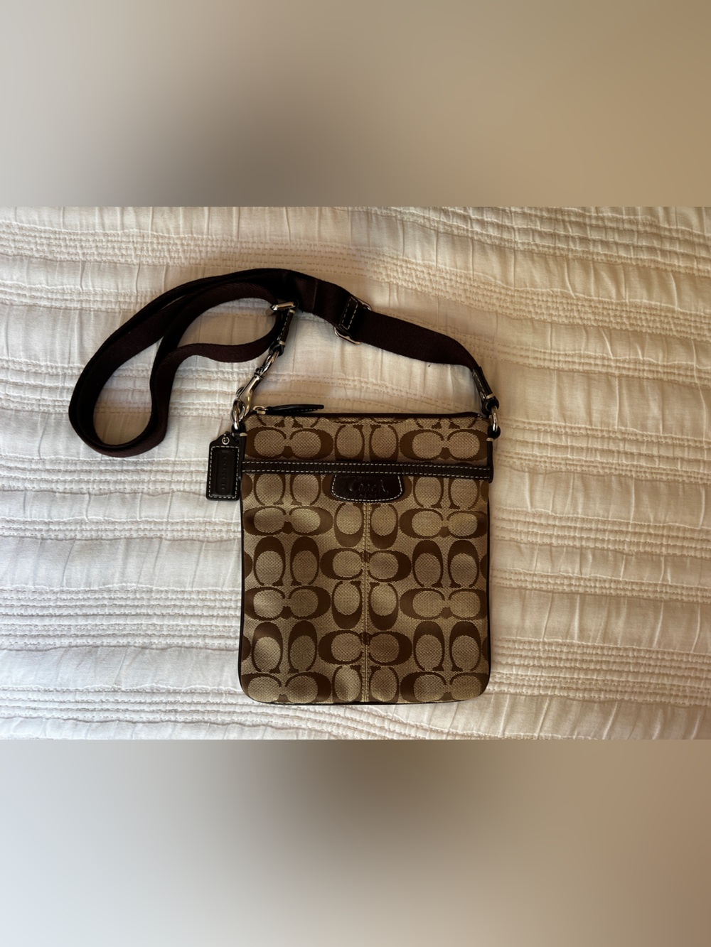 Coach Signature Canvas Messenger Bag in Brown and Tan